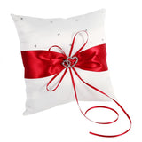 Wedding Ring Bearer Holder Pillow Cushion With Bowknot Stain Double Hearts Diamonds (Red)