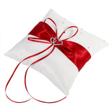 Wedding Ring Bearer Holder Pillow Cushion With Bowknot Stain Double Hearts Diamonds (Red)