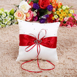 Wedding Ring Bearer Holder Pillow Cushion With Bowknot Stain Double Hearts Diamonds (Red)
