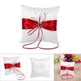 Wedding Ring Bearer Holder Pillow Cushion With Bowknot Stain Double Hearts Diamonds (Red)