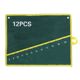 1Pc Durable Canvas Spanner Wrench Tool Roll Up Storage Bag Green 12 Pockets
