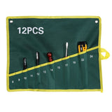 1Pc Durable Canvas Spanner Wrench Tool Roll Up Storage Bag Green 12 Pockets