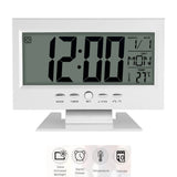 LCD Digital Sound Sensor Table Desk Alarm Clock with Calendar and Temp Display Silver