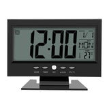 LCD Digital Sound Sensor Table Desk Alarm Clock with Calendar and Temp Display Black In Australia - Darrahopens
