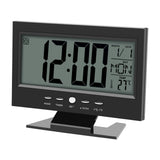 LCD Digital Sound Sensor Table Desk Alarm Clock with Calendar and Temp Display Black