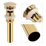 Kitchen Bathroom Basin Sink Solid Brass Pop Up Drain Stopper with Overflow Hole Golden