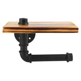 lIron Pipe Wall Mount Paper Holder Rack Wood Shelf Bathroom Toilet