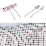 2 PCS Stainless Steel Knife Fork Spoon Kitchen Flatware Tableware with Box Children Set Pink