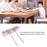 2 PCS Stainless Steel Knife Fork Spoon Kitchen Flatware Tableware with Box Children Set Pink