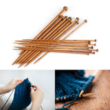 Bamboo Knitting Needles Set, Single Pointed Carbonized Knitting Needle 18 Sizes (2mm to 10mm)