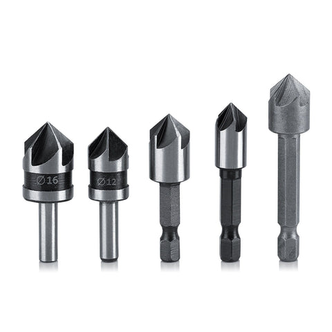 5pcs/set High Speed Steel Industrial Countersink Drill 5 Flutes Woodworking Chamfering Cutter In Australia - Darrahopens