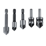5pcs/set High Speed Steel Industrial Countersink Drill 5 Flutes Woodworking Chamfering Cutter