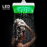 6 Inch Square Rain Shower Head LED Light 3 Color Changing Bathroom Sprinkler