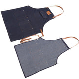 Denim Bib Apron Leather Strap Baker Bartender BBQ Chef Work Cook Uniform