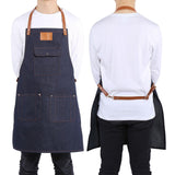 Denim Bib Apron Leather Strap Baker Bartender BBQ Chef Work Cook Uniform