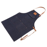 Denim Bib Apron Leather Strap Baker Bartender BBQ Chef Work Cook Uniform