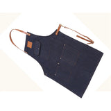 Denim Bib Apron Leather Strap Baker Bartender BBQ Chef Work Cook Uniform