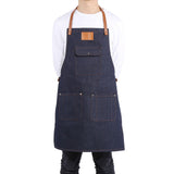 Denim Bib Apron Leather Strap Baker Bartender BBQ Chef Work Cook Uniform