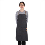 Denim Bib Apron Leather Strap Baker Bartender BBQ Chef Work Cook Uniform A