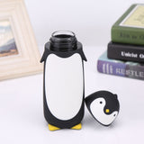 300ML Portable Cute Penguin Glass Water Bottle Double Layer Mug Travel Cup Black