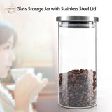 1000ml Glass Storage Jar Coffee Beans Kitchen Food Container Stainless Steel Lid