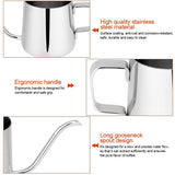 Stainless Steel Drip Coffee Pot Long Gooseneck Spout Kettle Cup Tea Tool (Silver 350mL)