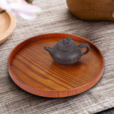 Round Natural Wood Serving Tray Wooden Plate Tea Food Server Dishes Water Drink Platter 27cm