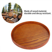 Round Natural Wood Serving Tray Wooden Plate Tea Food Server Dishes Water Drink Platter 33cm