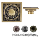 10 x 10 cm Solid Brass Gold Shower Drain Floor Drain Waste Drainer Bathroom Kitchen Balcony