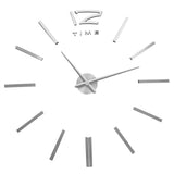 3D Mirror Luxury Modern DIY Large Wall Clock Surface Sticker Room Art Home Office Decor Silver