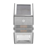 Solar Powered PIR Motion Sensor 2 LED Path Wall Light Garden Security Lamps Silver Pure White