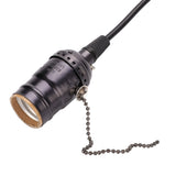 E27 Vintage Pendant Light Holder with Pull Chain Switch Lamp Base Ceiling Mounted (Black)