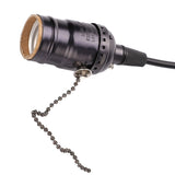 E27 Vintage Pendant Light Holder with Pull Chain Switch Lamp Base Ceiling Mounted (Black)