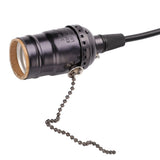 E27 Vintage Pendant Light Holder with Pull Chain Switch Lamp Base Ceiling Mounted (Black)