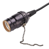 E27 Vintage Pendant Light Holder with Pull Chain Switch Lamp Base Ceiling Mounted (Black)