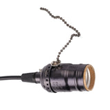 E27 Vintage Pendant Light Holder with Pull Chain Switch Lamp Base Ceiling Mounted (Black)