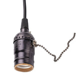E27 Vintage Pendant Light Holder with Pull Chain Switch Lamp Base Ceiling Mounted (Black)