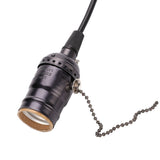 E27 Vintage Pendant Light Holder with Pull Chain Switch Lamp Base Ceiling Mounted (Black)