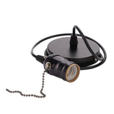 E27 Vintage Pendant Light Holder with Pull Chain Switch Lamp Base Ceiling Mounted (Black)