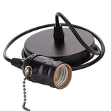 E27 Vintage Pendant Light Holder with Pull Chain Switch Lamp Base Ceiling Mounted (Black)