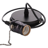 E27 Vintage Pendant Light Holder with Pull Chain Switch Lamp Base Ceiling Mounted (Black)