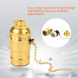 E27 Aluminum Vintage Light Socket with Pull Chain Desk Lamp Lighting Holder Screw Base (Golden) In Australia - Darrahopens