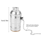 E27 Aluminum Vintage Light Socket with Pull Chain Desk Lamp Lighting Holder Screw Base (Silver)