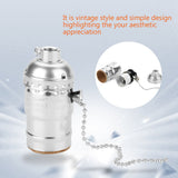 E27 Aluminum Vintage Light Socket with Pull Chain Desk Lamp Lighting Holder Screw Base (Silver)