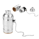 E27 Aluminum Vintage Light Socket with Pull Chain Desk Lamp Lighting Holder Screw Base (Silver)