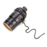 E27 Aluminum Vintage Light Socket with Pull Chain Desk Lamp Lighting Holder Screw Base (Black)