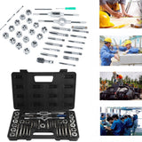 40Pcs M3-M12 Screw Nut Tap and Die Set with Wrenches and Thread Gauge Heavy Duty Hand Tools
