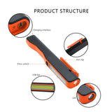 Rechargeable COB LED Flashlight Hand Pocket Pen Work Light with Magnetic Rotating Clip Orange