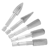 5pcs 1/4inch Hex Shank High Speed Steel Burrs Rotary Files Tools for Aluminum and Iron Hardware