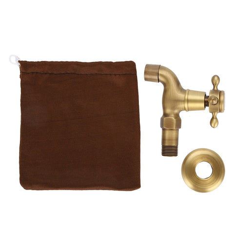 Wall Mounted Vintage Solid Brass Faucet Single Cold Water Tape for Kitchen Sink Mop Pool(Short)